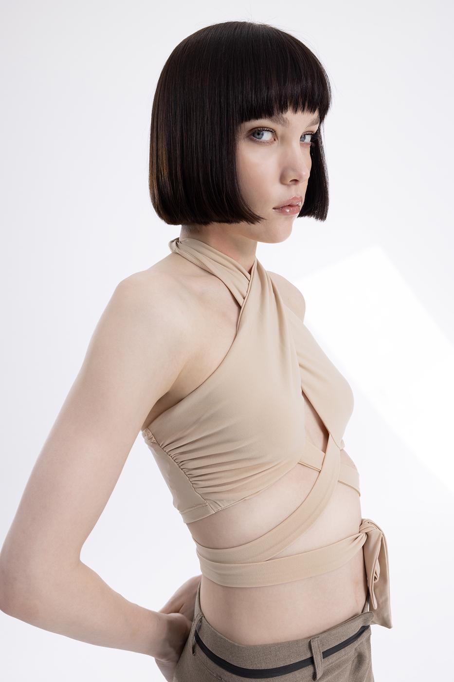 Bayan Bej Çapraz Bağlamalı Bustiyer