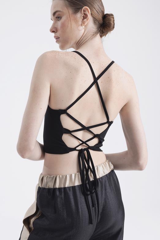 Bayan Siyah Sırt Bağlamalı Askılı Body - BSL