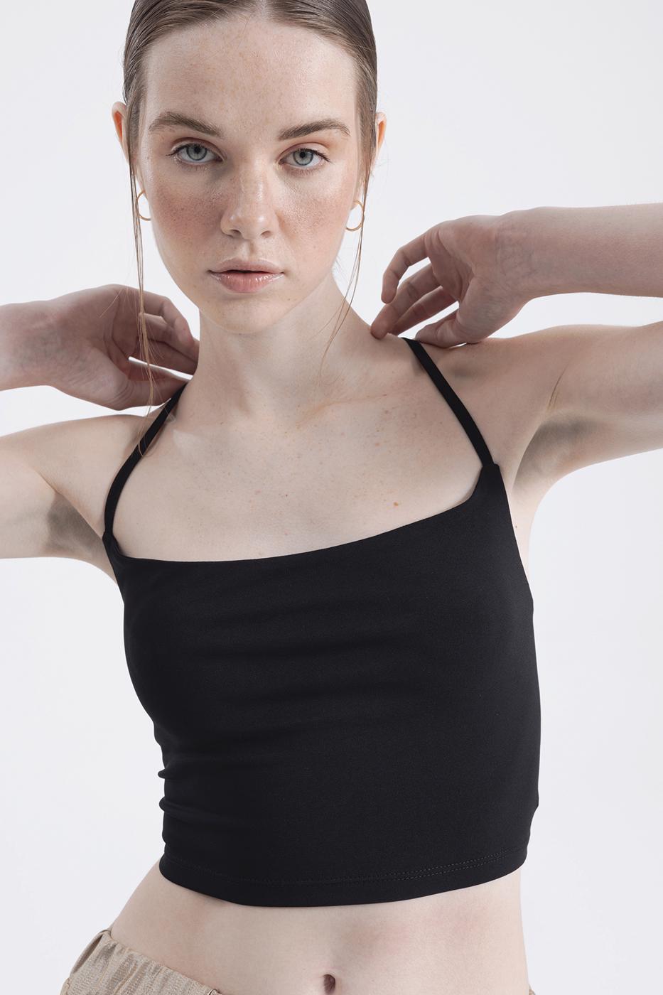 Bayan Siyah Sırt Bağlamalı Askılı Body