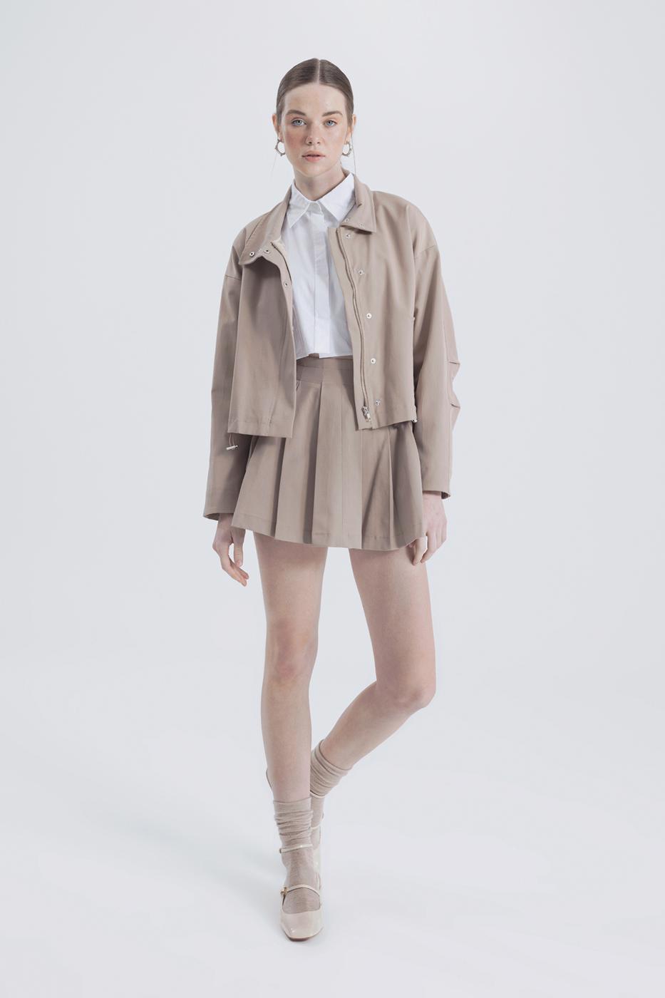 Bayan Bej Pileli Mini Etek