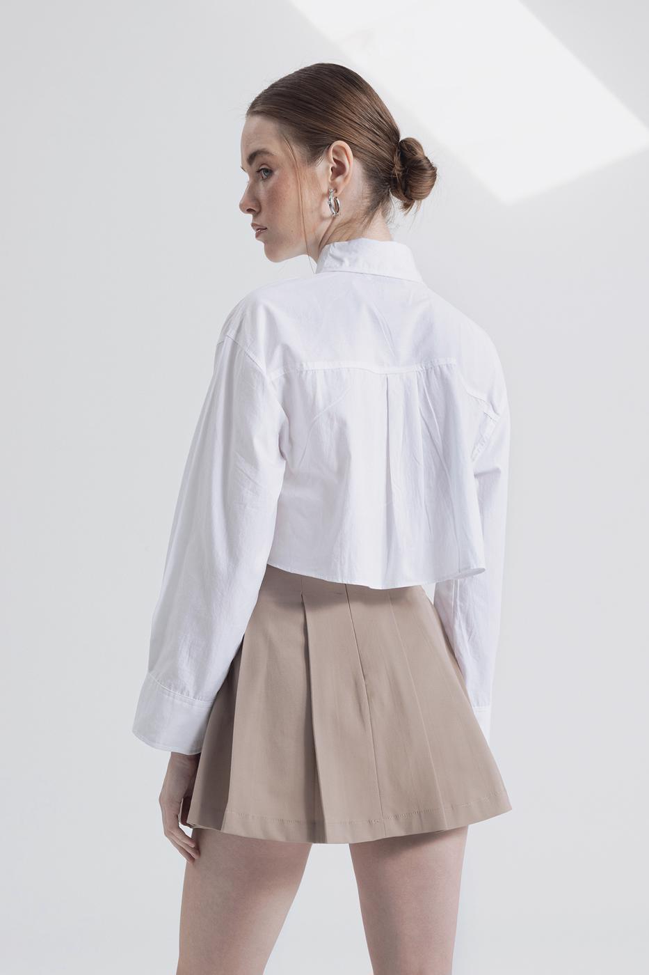 Bayan Bej Pileli Mini Etek