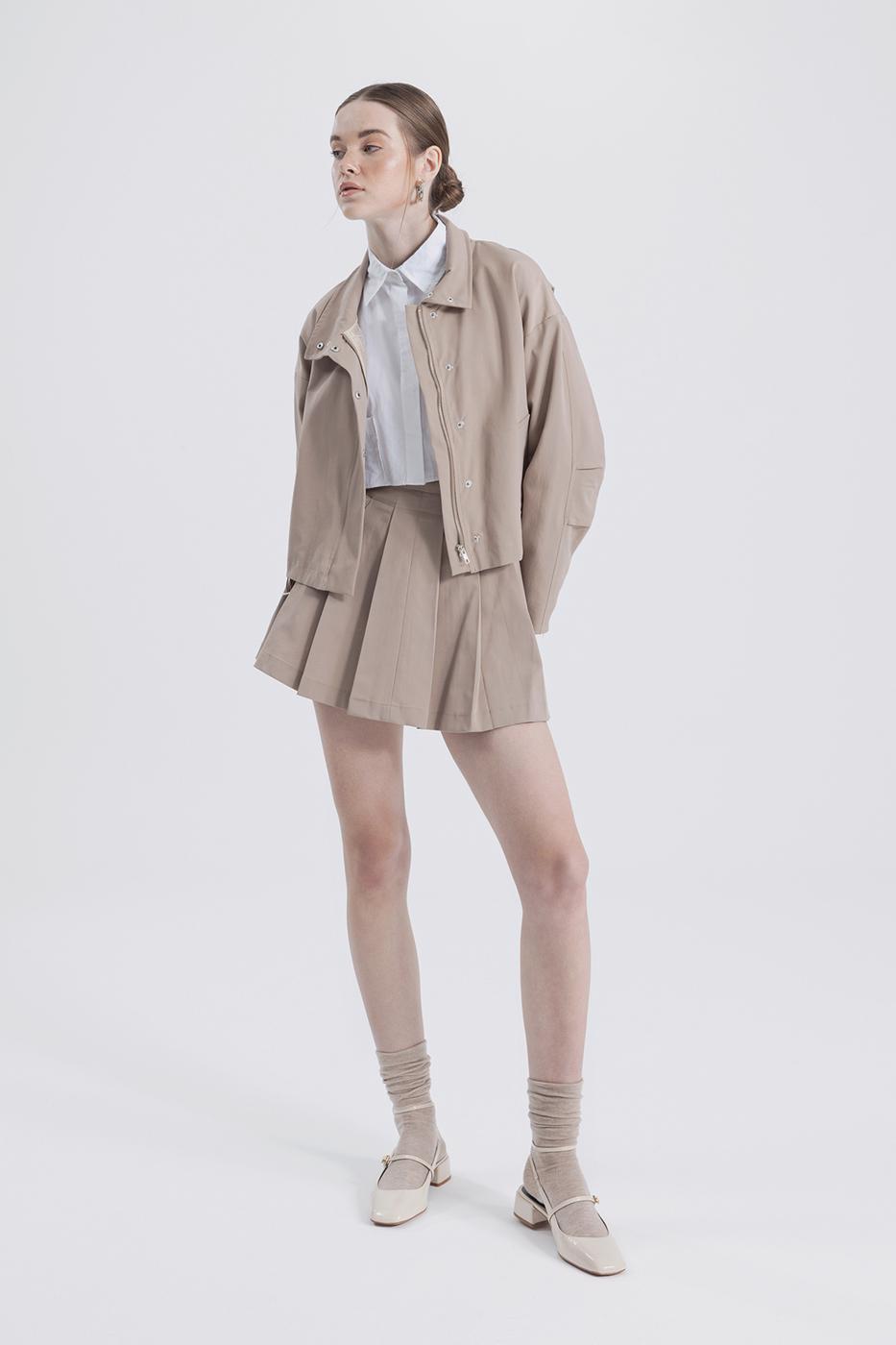 Bayan Bej Pileli Mini Etek