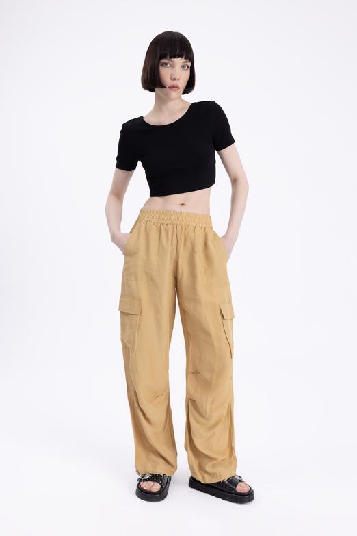 Bayan Bej Keten Kargo Pantolon - BSL