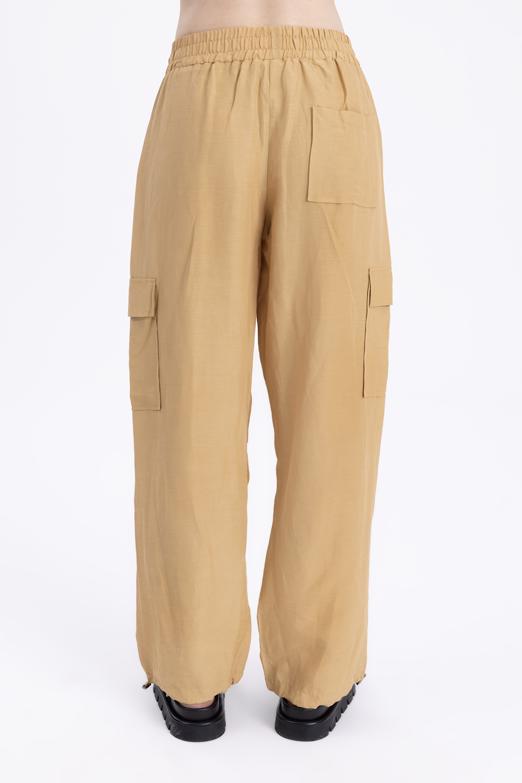 Bayan Bej Keten Kargo Pantolon - BSL