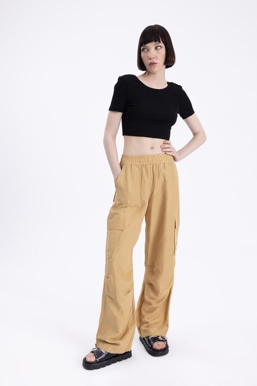Bayan Bej Keten Kargo Pantolon - BSL