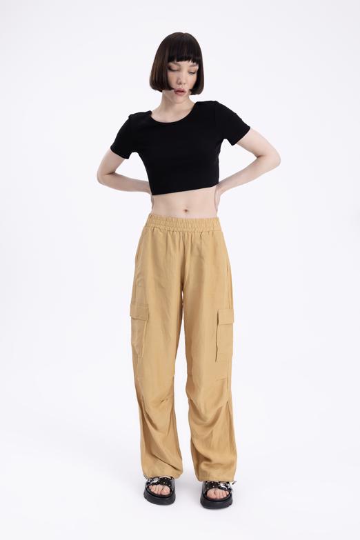 Bayan Bej Keten Kargo Pantolon - BSL