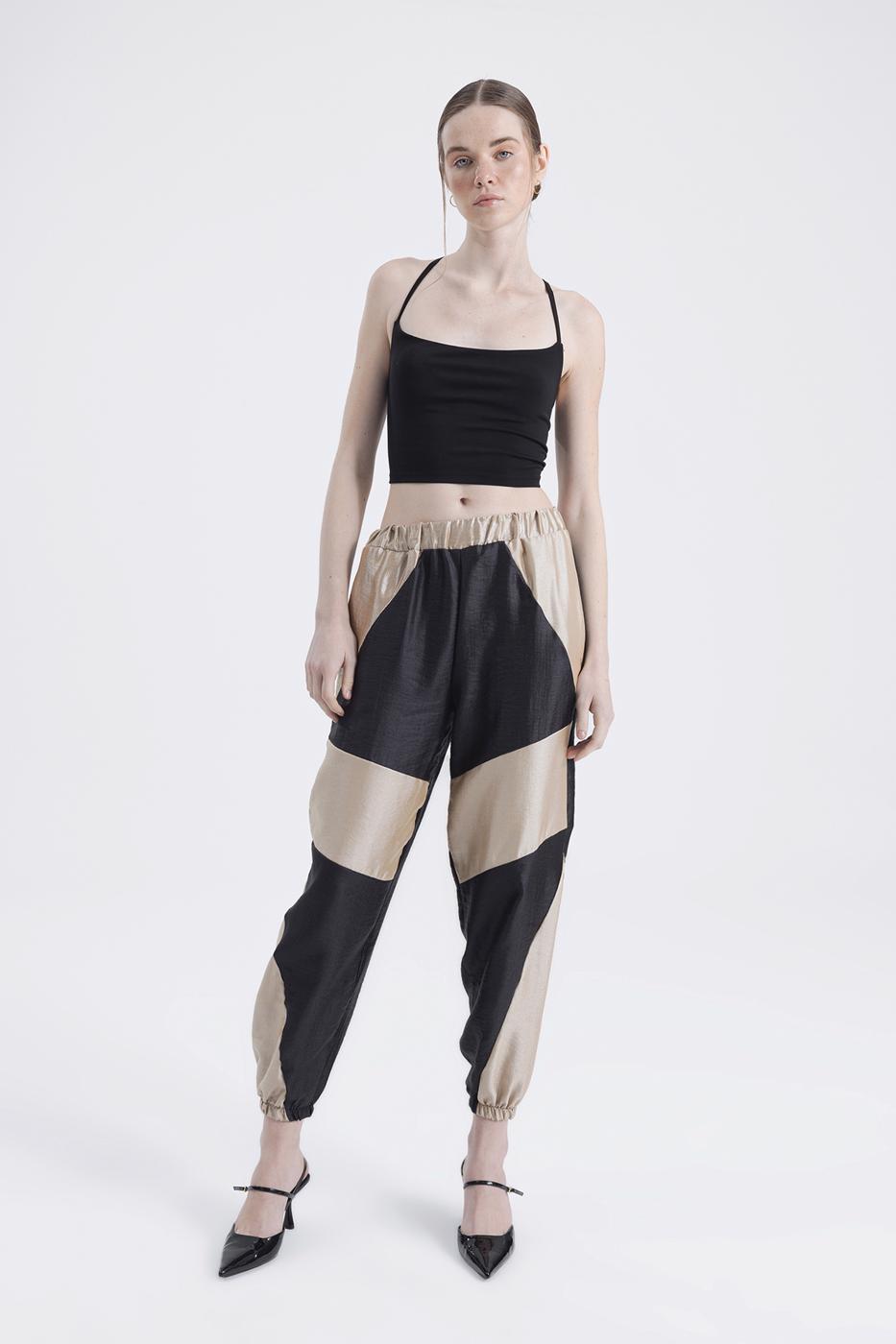 Bayan Altın Bicolar Jogger Pantolon
