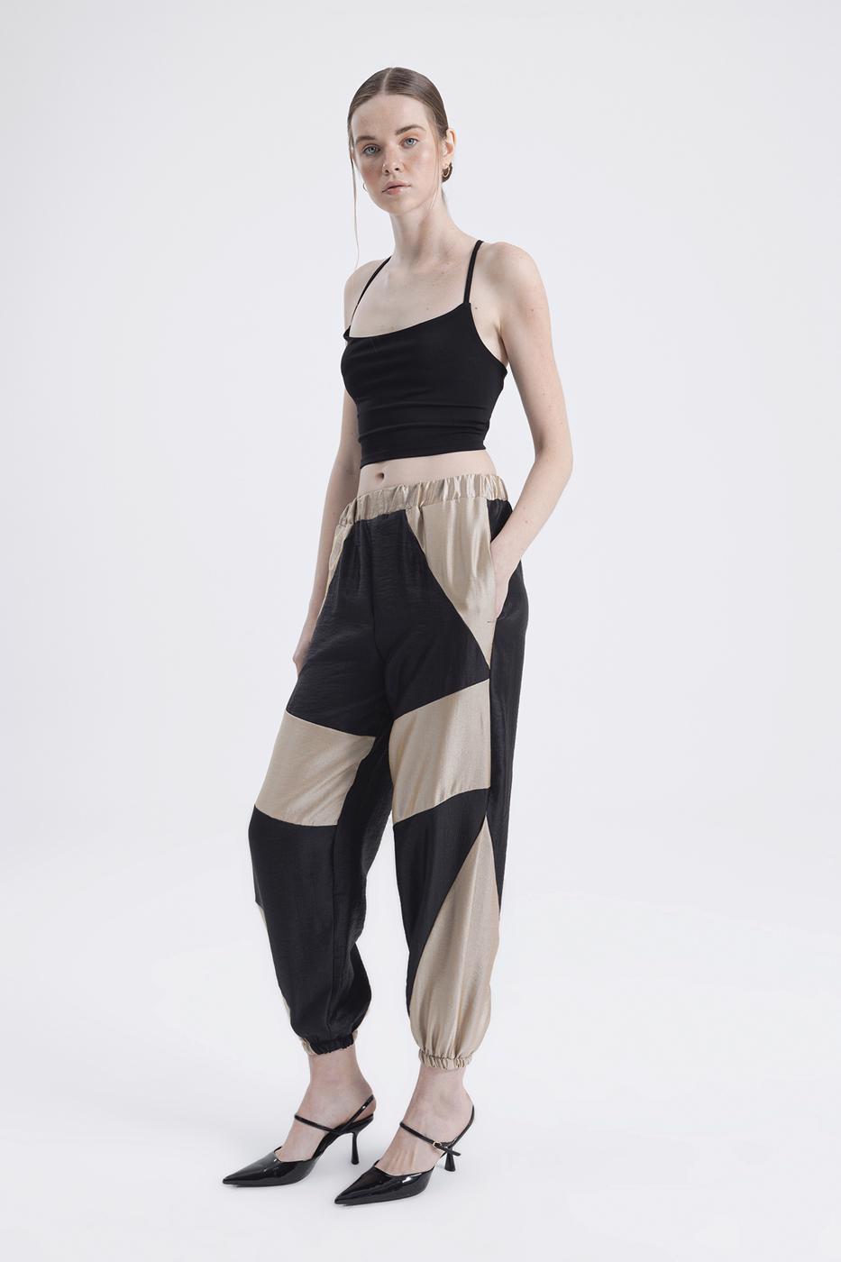 Bayan Altın Bicolar Jogger Pantolon