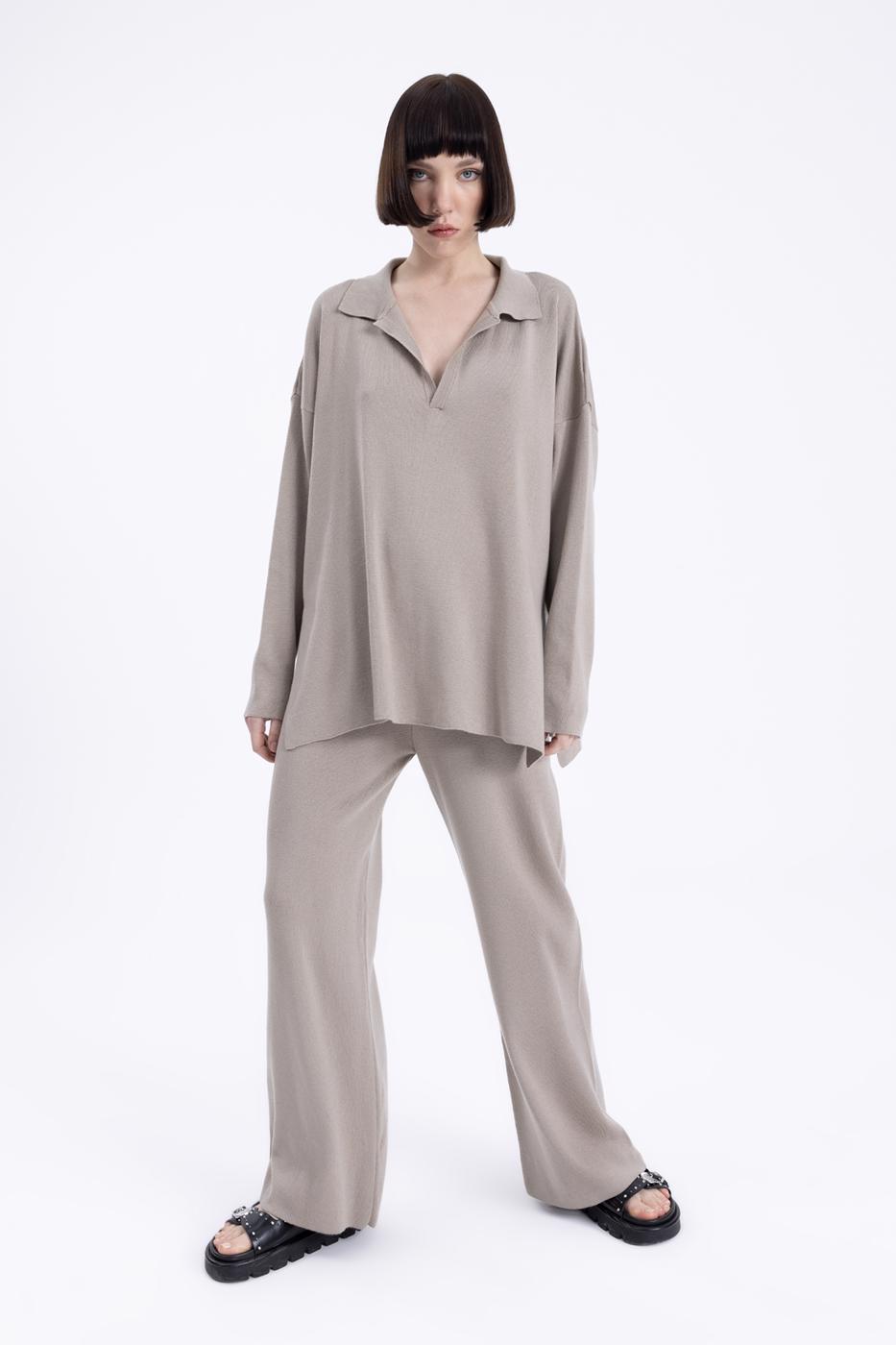 Bayan Vizon Bol Paça Triko Pantolon