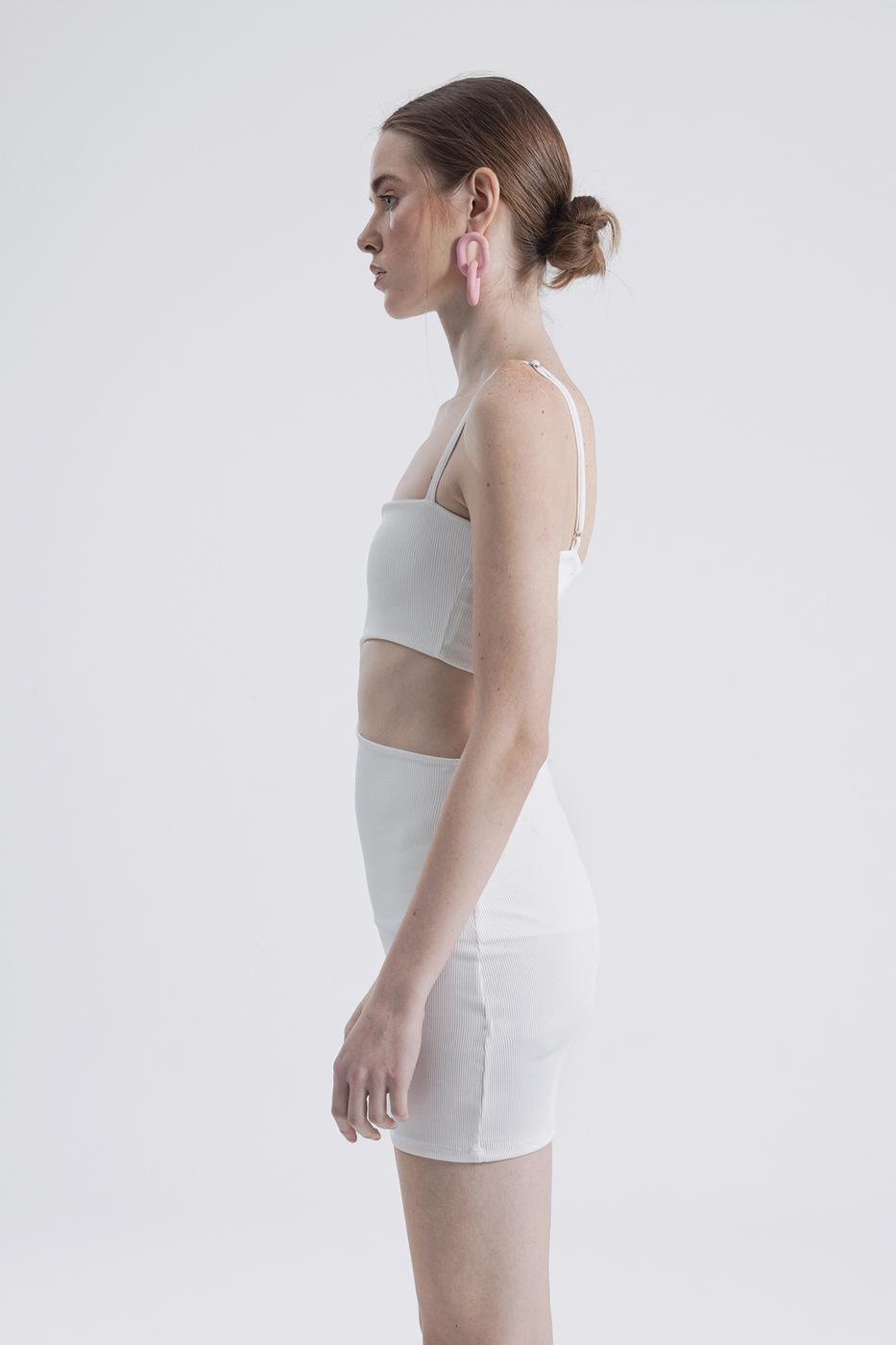 Bayan Beyaz Askılı  Pencereli Mini Kalem Elbise