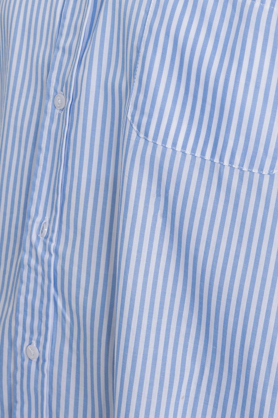 Bayan Mavi Oversıze Çizgili Gömlek