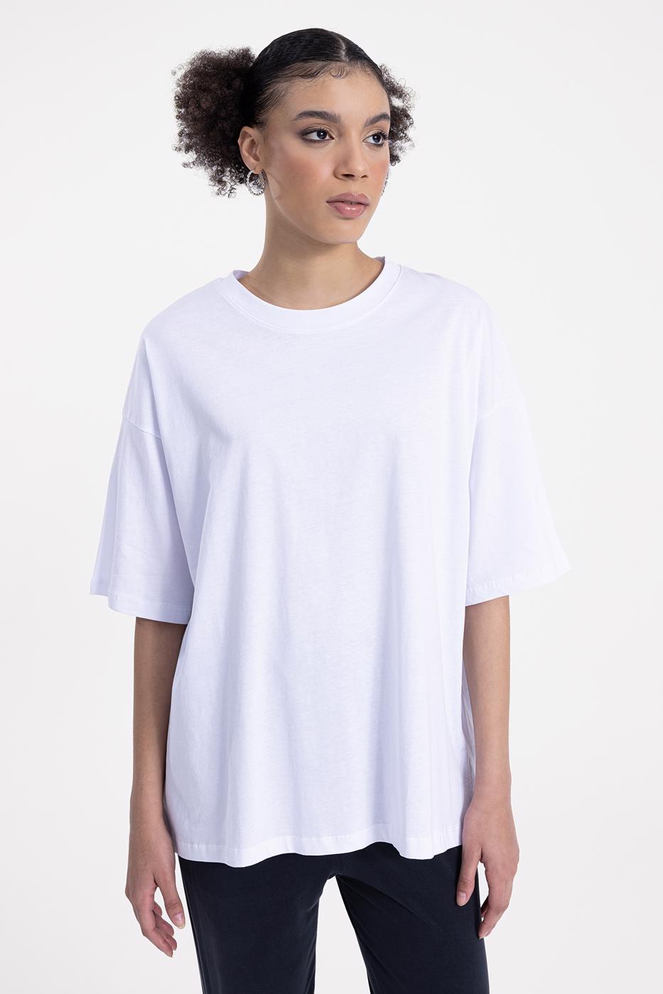 Bayan Beyaz Oversize Basıc Tshırt