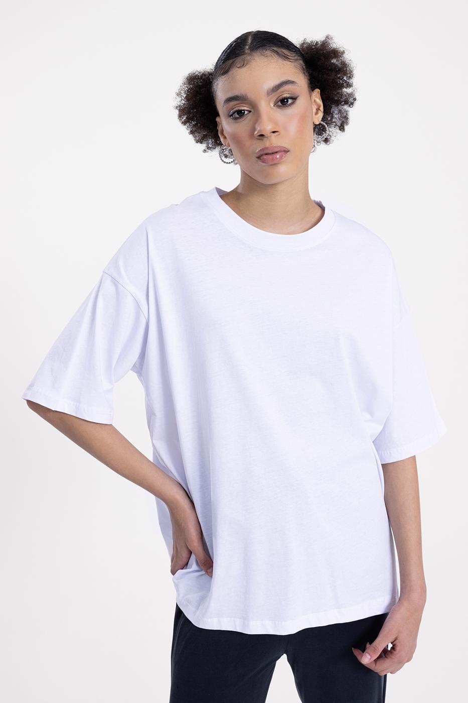 Bayan Beyaz Oversize Basıc Tshırt