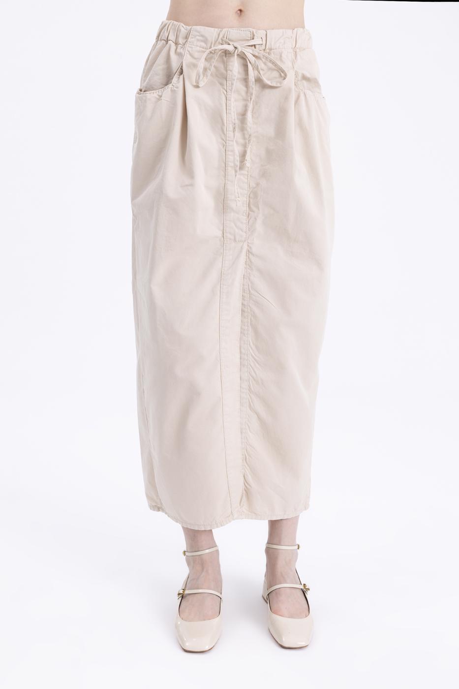 Bayan Bej Düşük  Bel Cep Detaylı  Maksi Etek