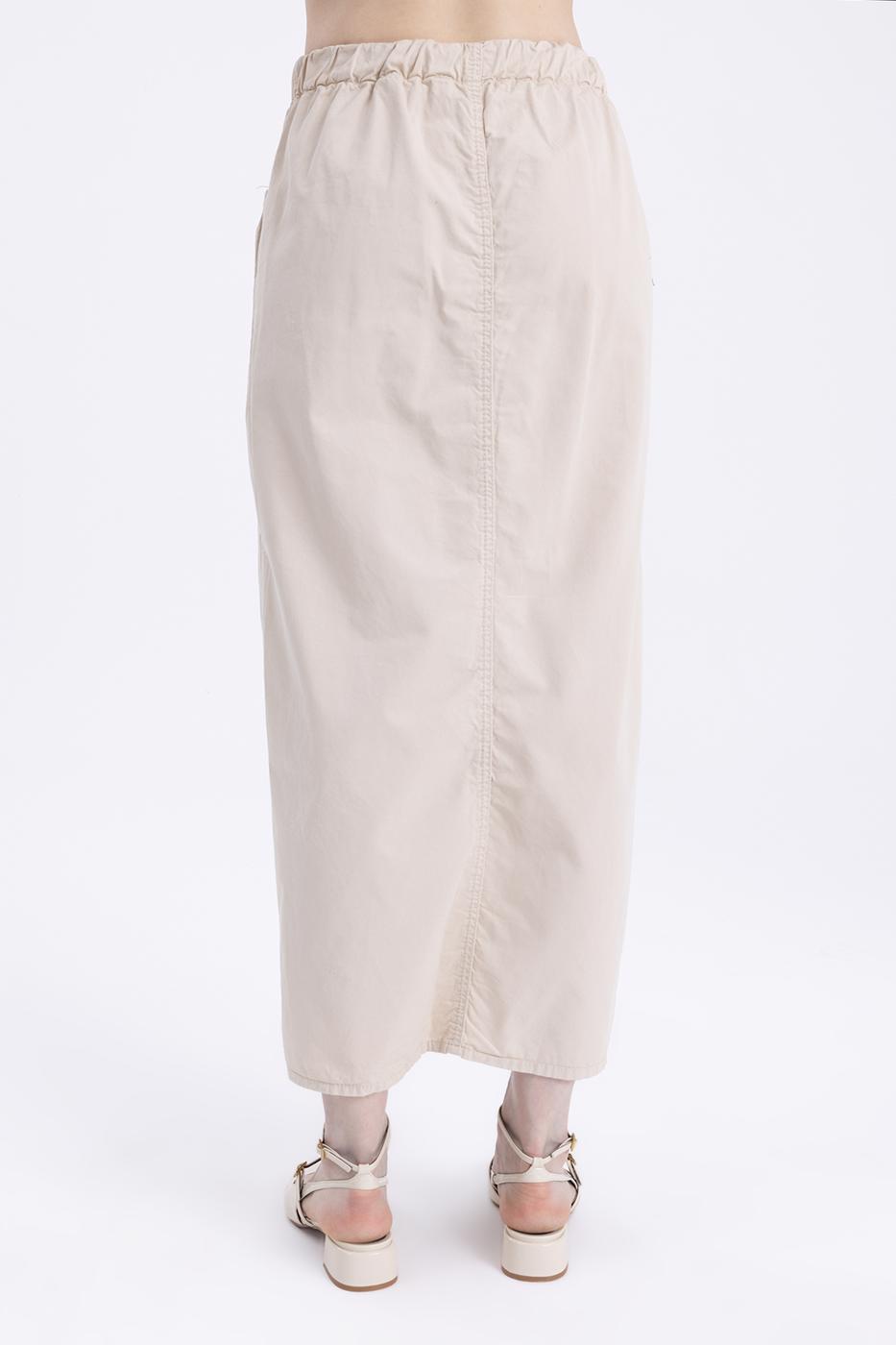 Bayan Bej Düşük  Bel Cep Detaylı  Maksi Etek