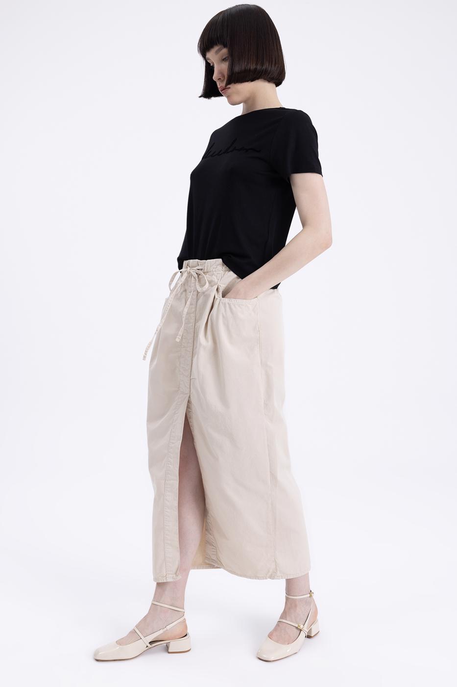 Bayan Bej Düşük  Bel Cep Detaylı  Maksi Etek