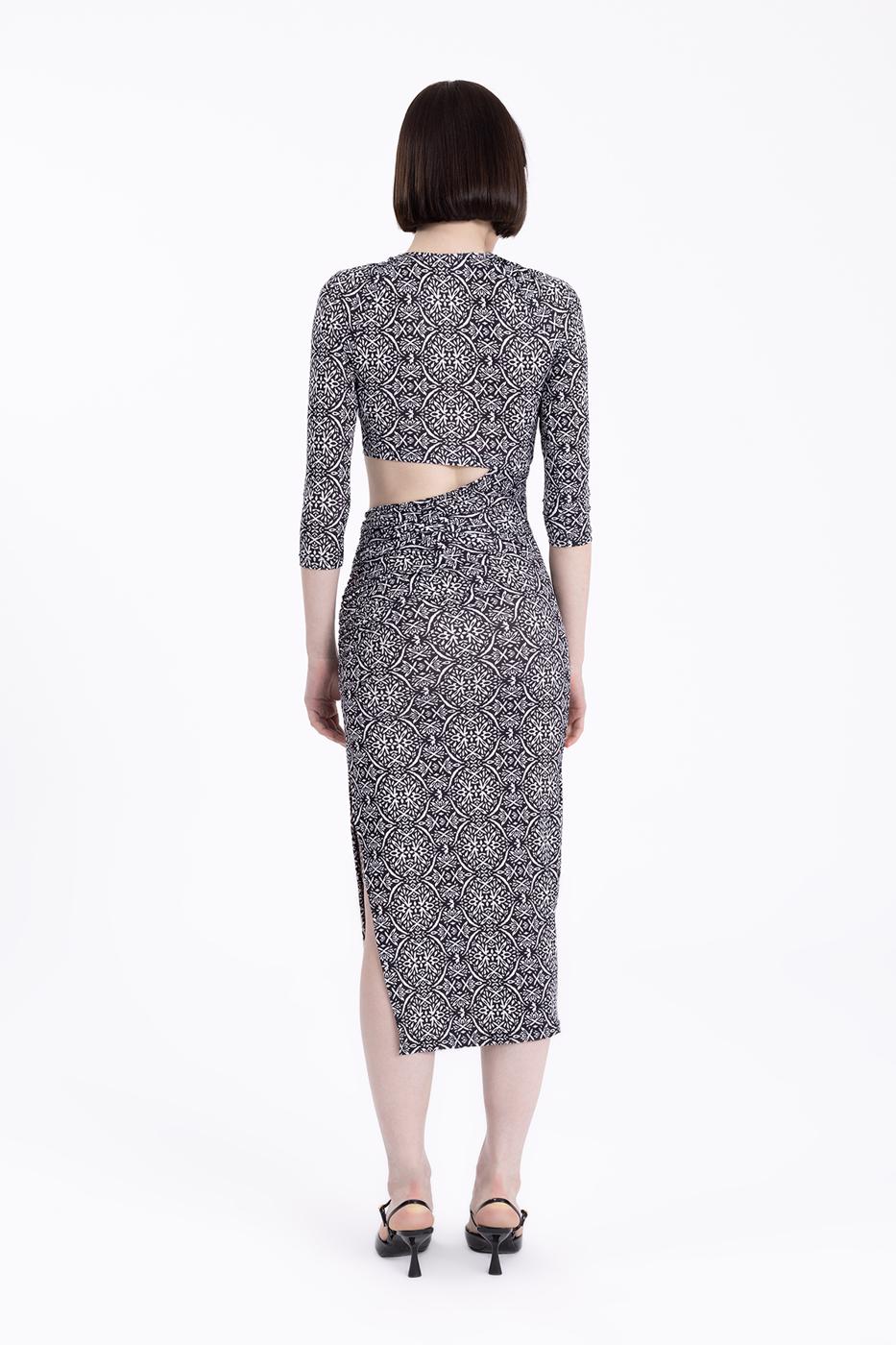 Bayan Siyah Truvakar Kollu Midi Elbise