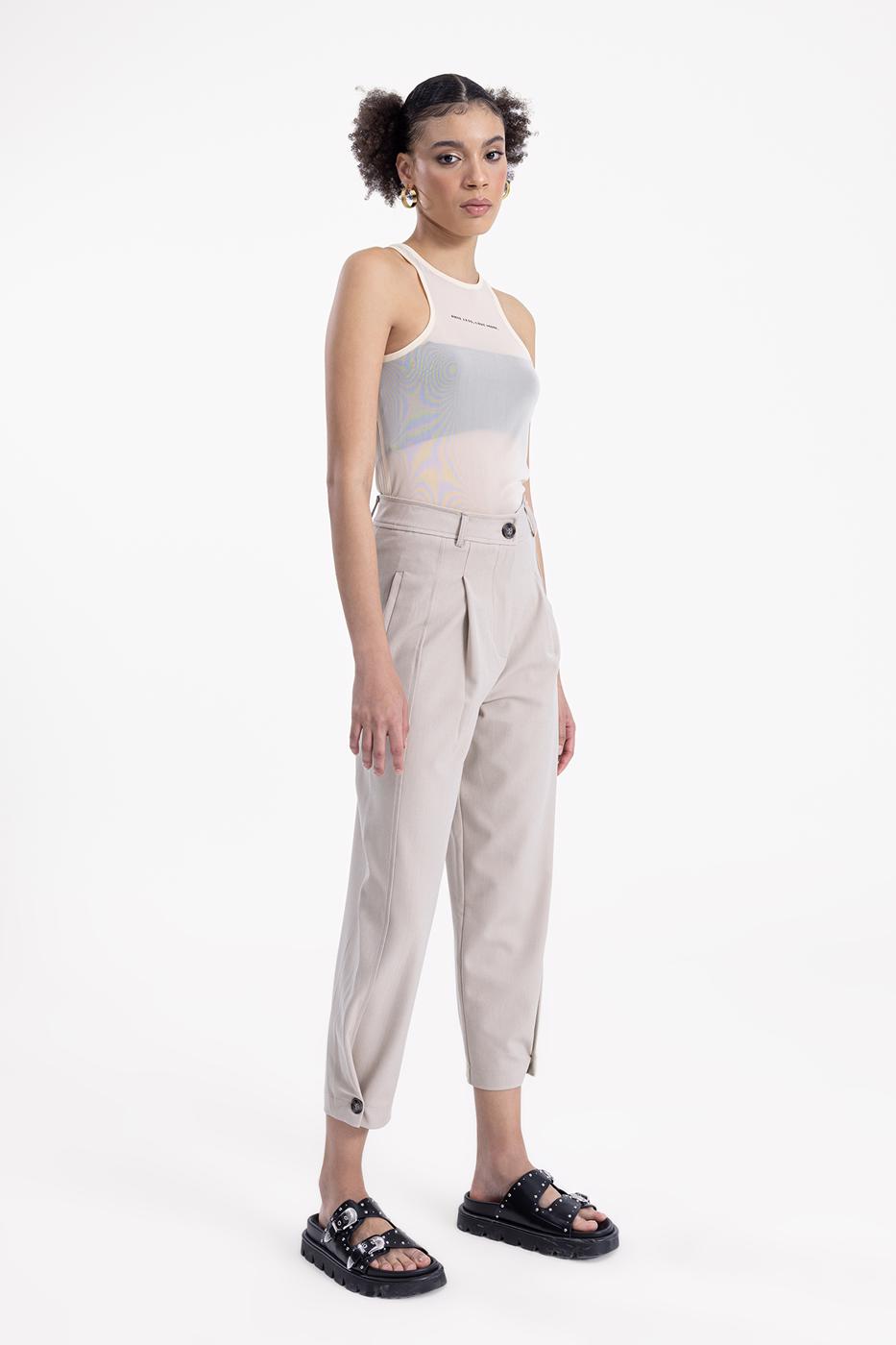 Bayan Bej Pileli Havuç Pantolon