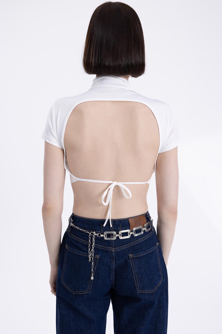 Bayan Ekru Sırt  Dekolteli  Crop Top