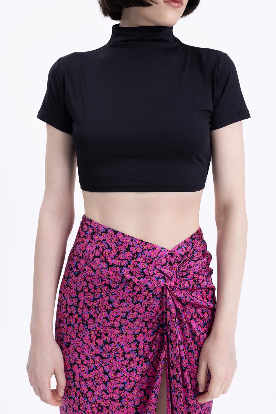 Bayan Siyah Sırt  Dekolteli  Crop Top