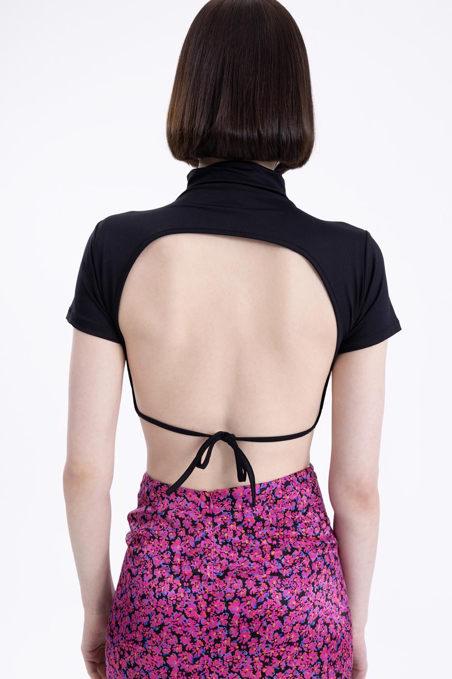 Bayan Siyah Sırt  Dekolteli  Crop Top
