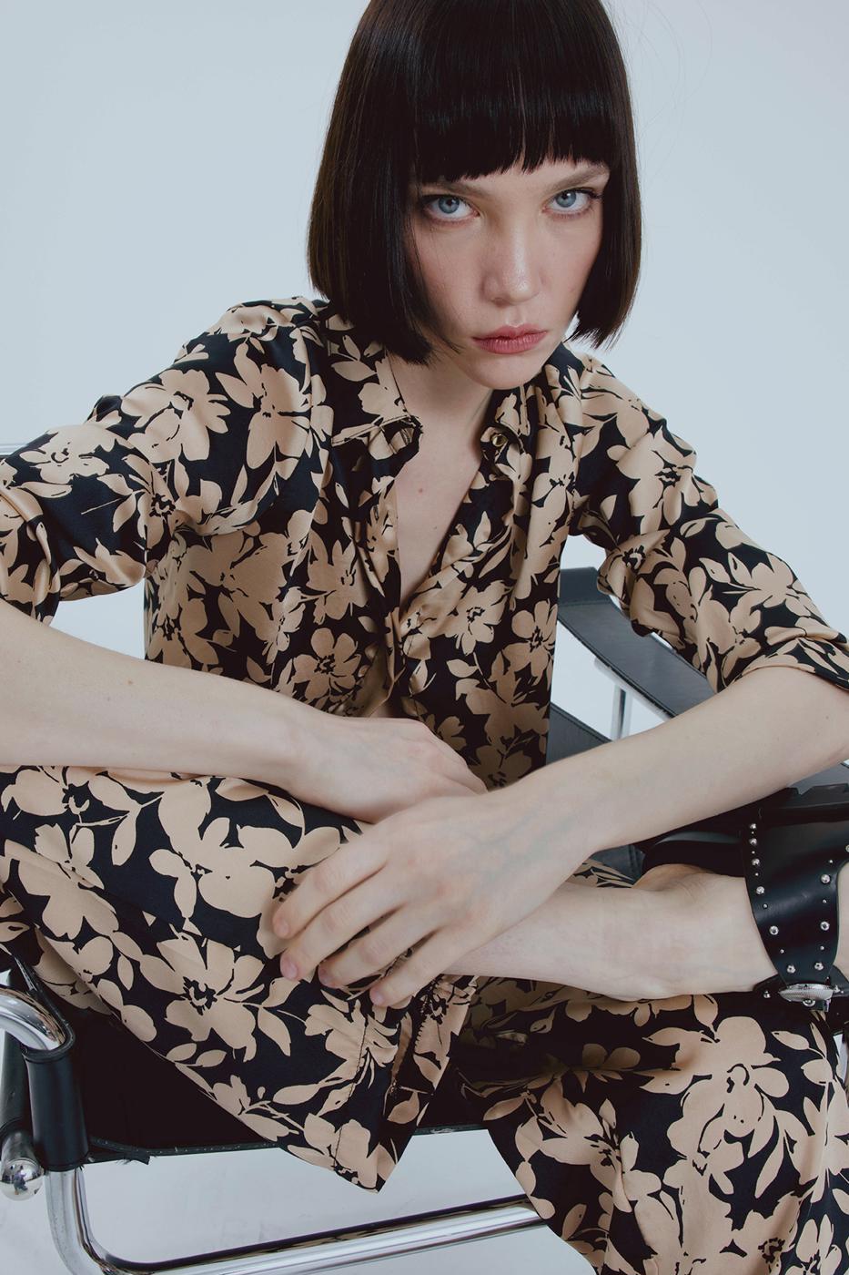 Bayan Siyah Saten Düz Kesim Pantolon