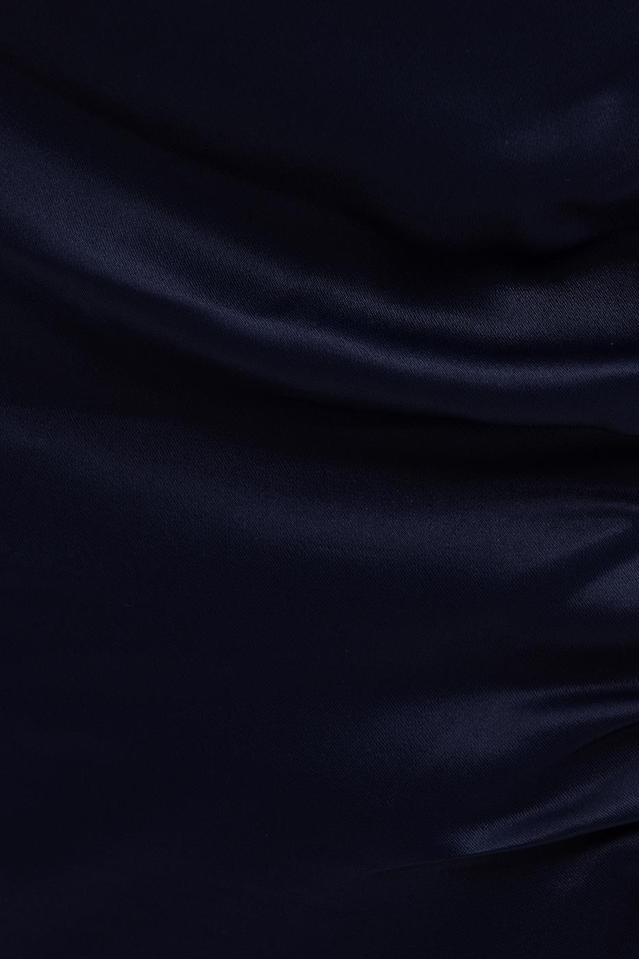 Bayan Lacivert Drapeli Yırtmaclı Saten Midi Etek