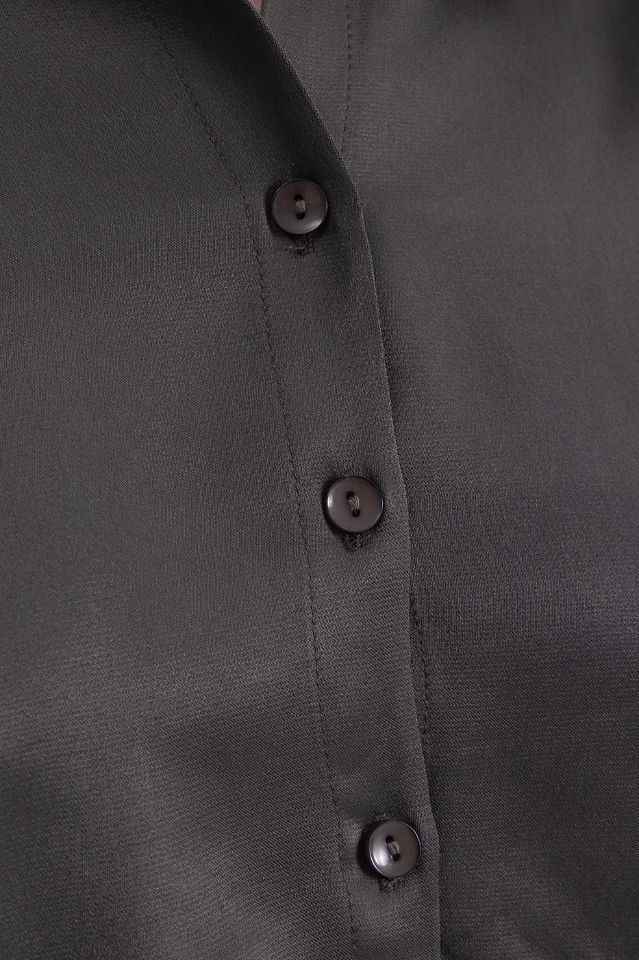 Bayan Kahverengi Crop Saten Gömlek