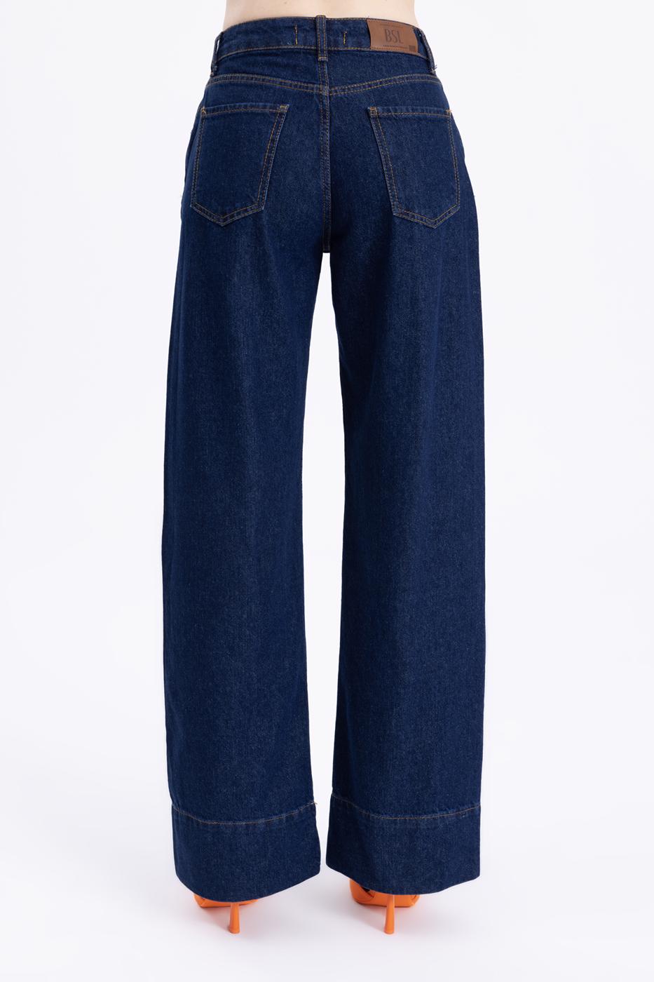 Bayan Lacivert Pileli  Düz Kesim Pantolon