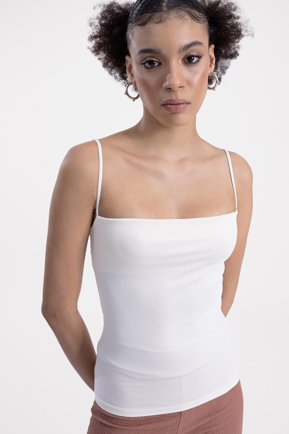 Bayan Ekru İnce Askılı Streç Top