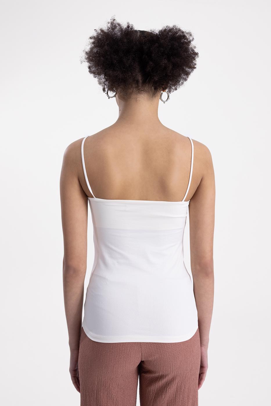 Bayan Ekru İnce Askılı Streç Top