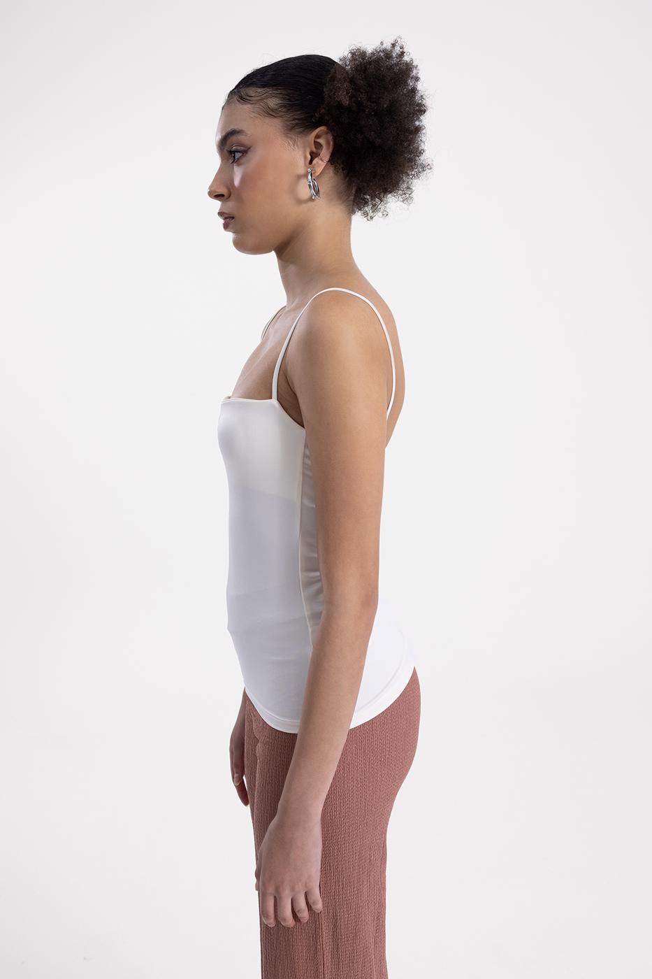 Bayan Ekru İnce Askılı Streç Top