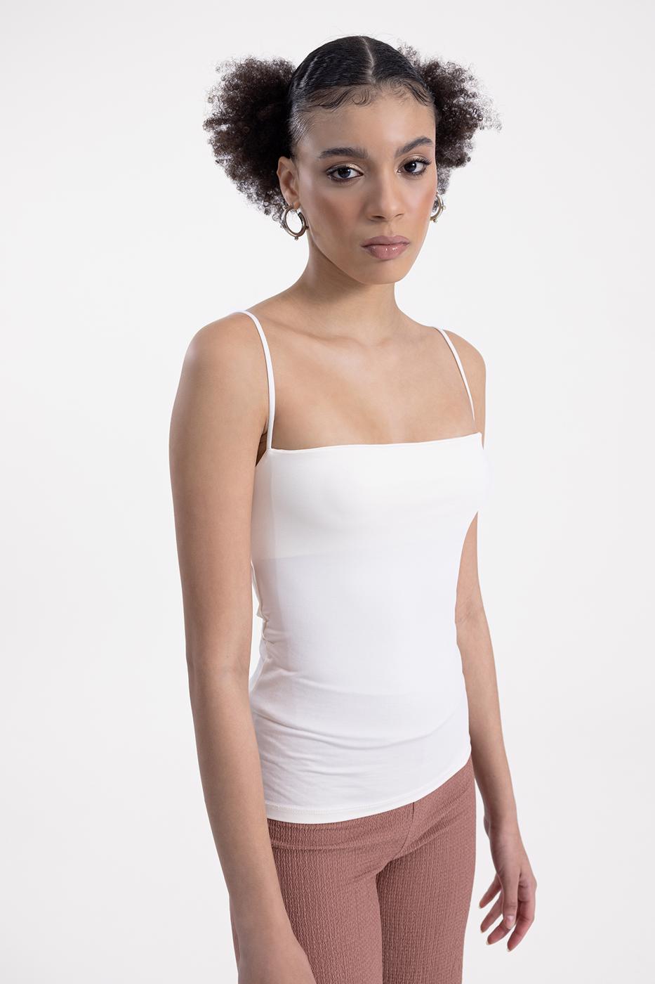 Bayan Ekru İnce Askılı Streç Top