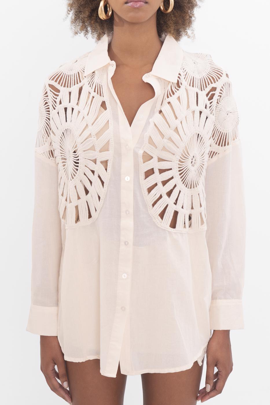 Bayan Bej Örgü Drtaylı Gömlek