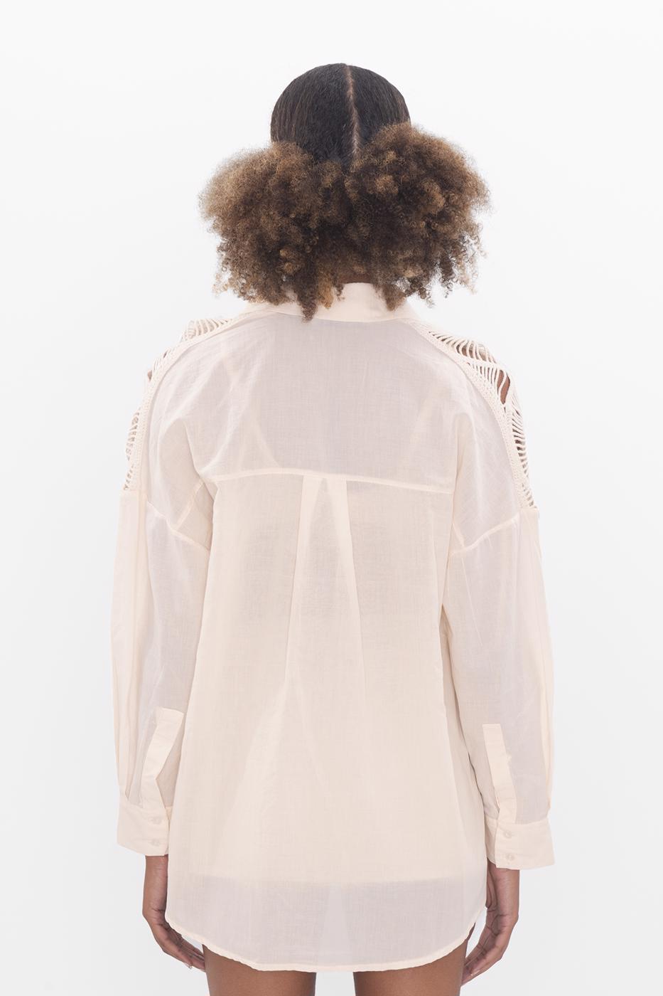 Bayan Bej Örgü Drtaylı Gömlek