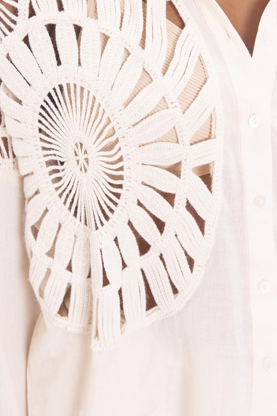 Bayan Bej Örgü Drtaylı Gömlek