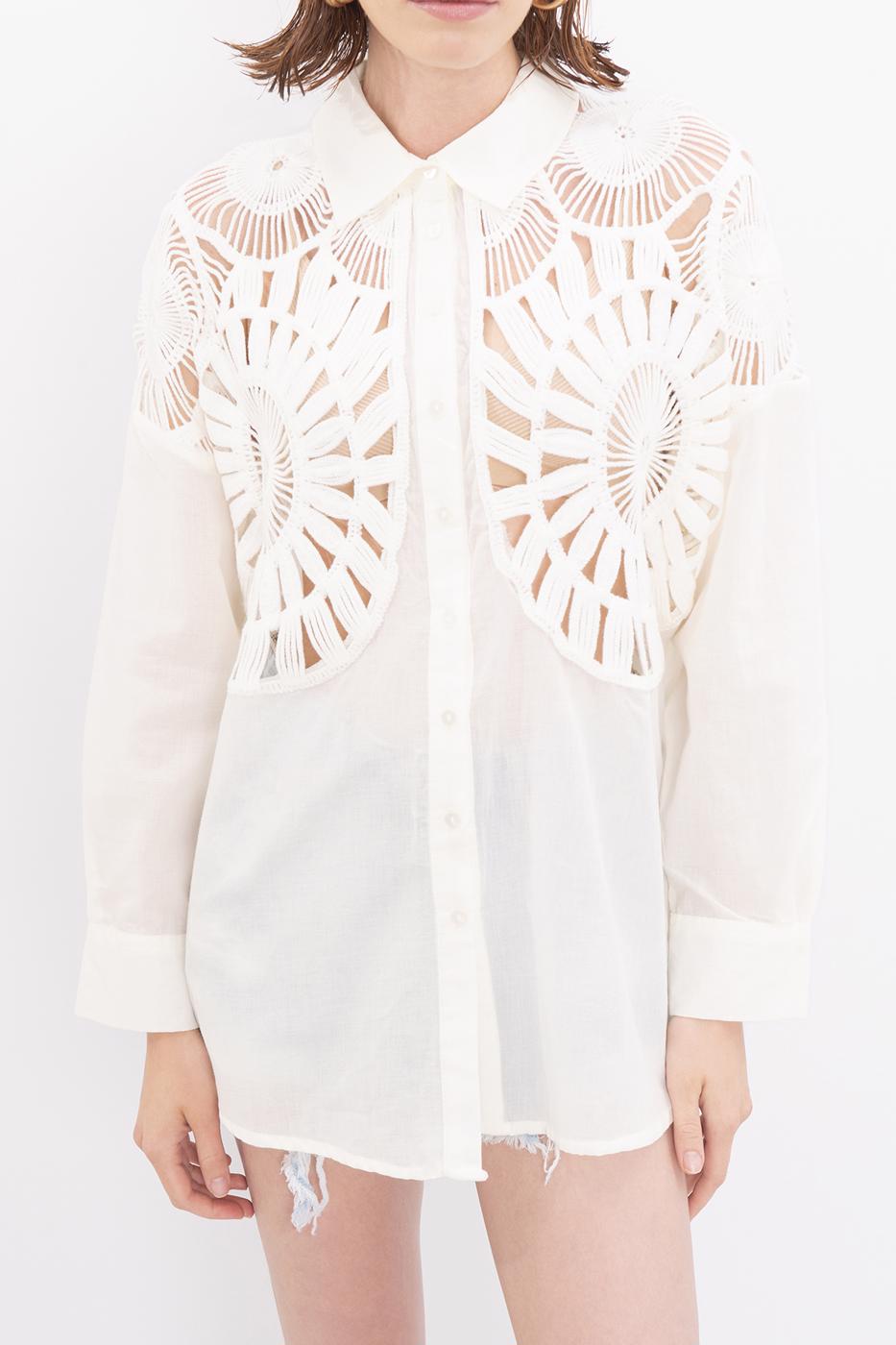 Bayan Beyaz Örgü Drtaylı Gömlek