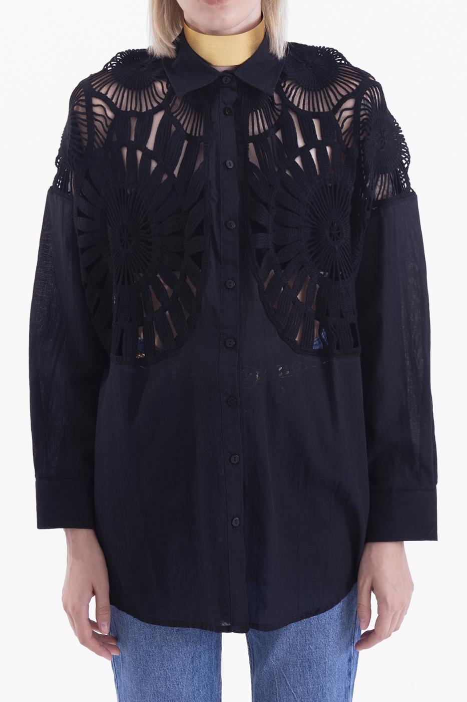 Bayan Siyah Örgü Drtaylı Gömlek