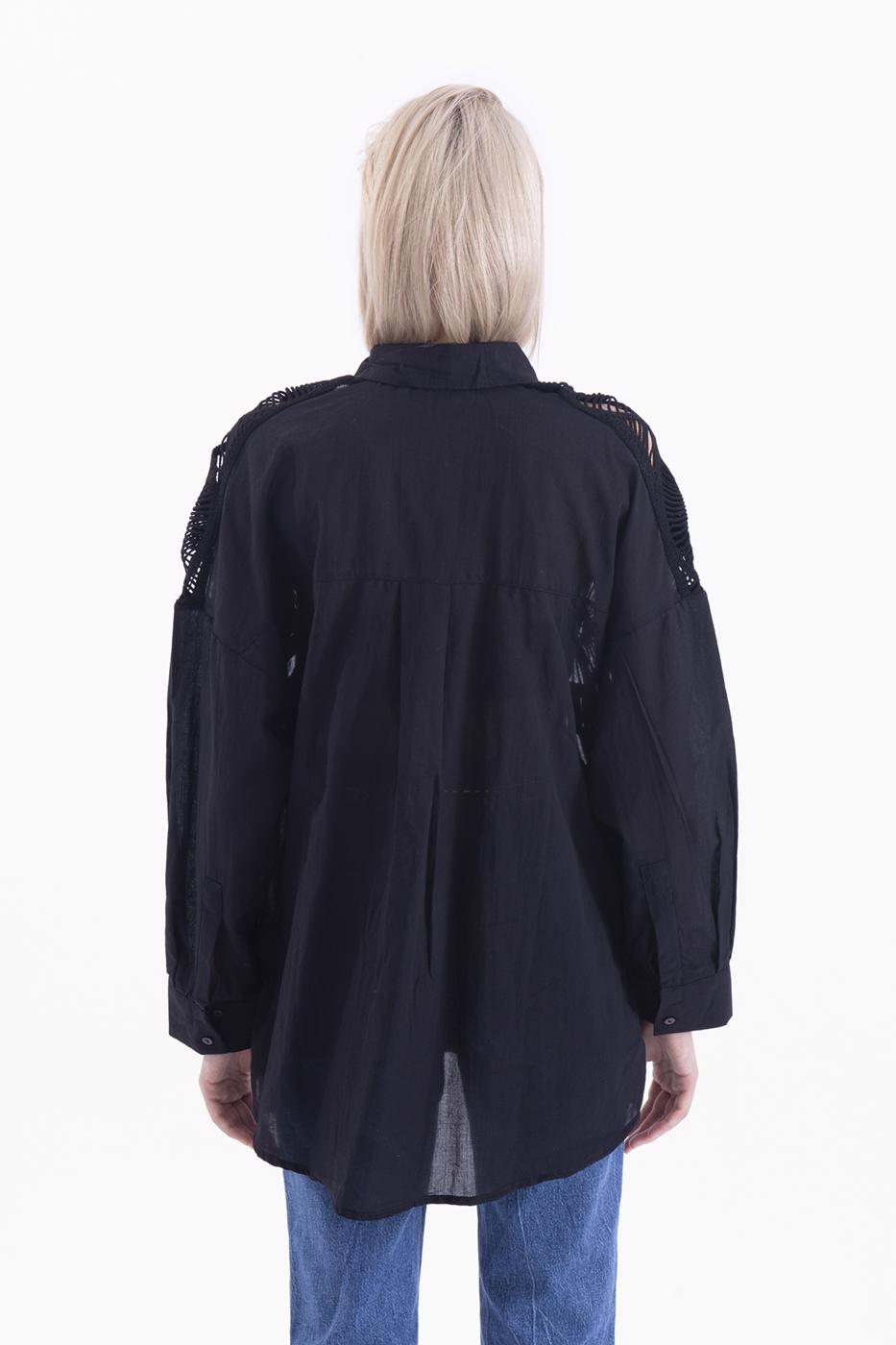 Bayan Siyah Örgü Drtaylı Gömlek