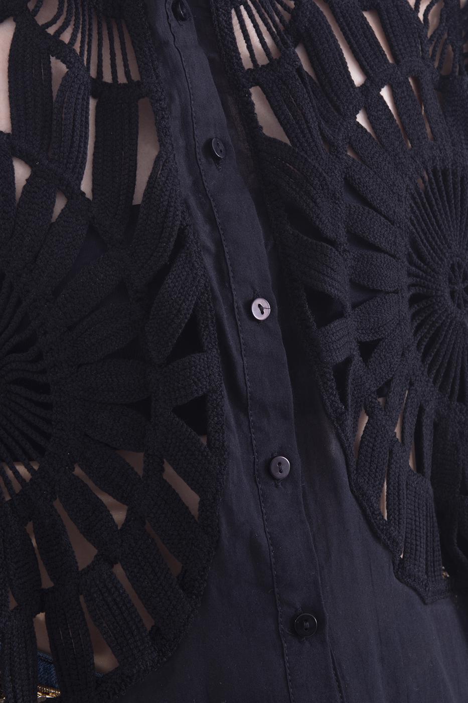 Bayan Siyah Örgü Drtaylı Gömlek