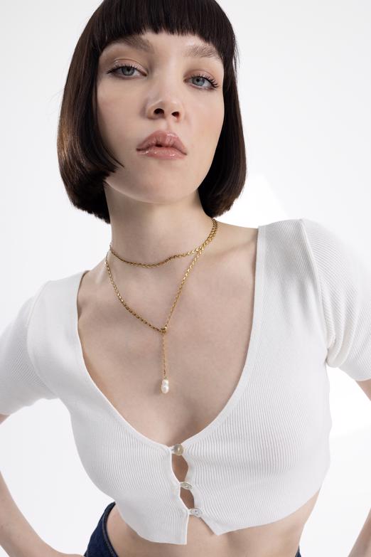 Bayan Krem Crop Örgü Hırka - BSL