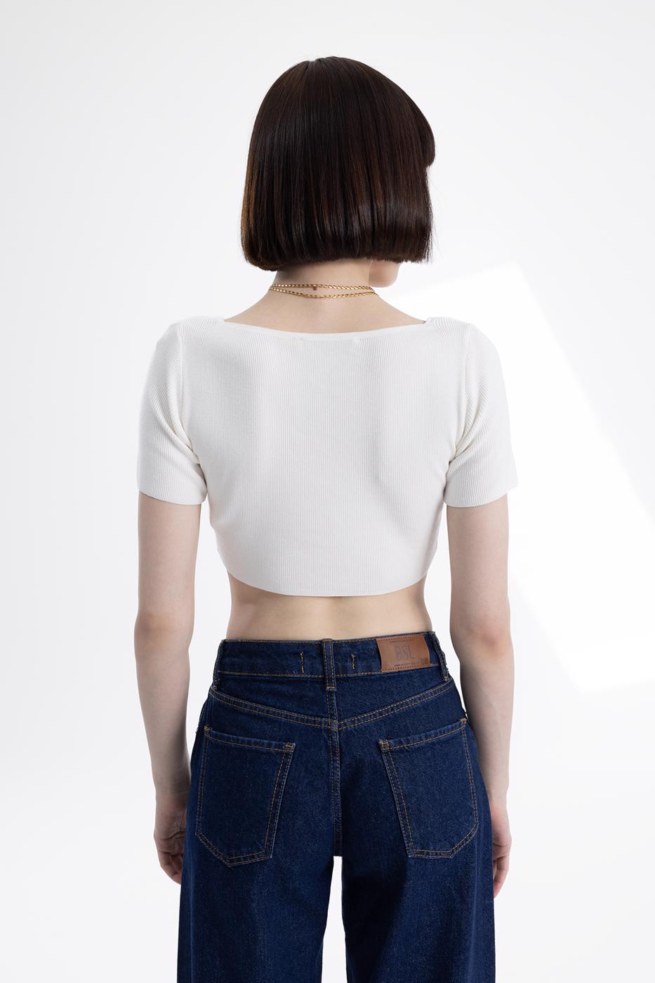 Bayan Krem Crop Örgü Hırka