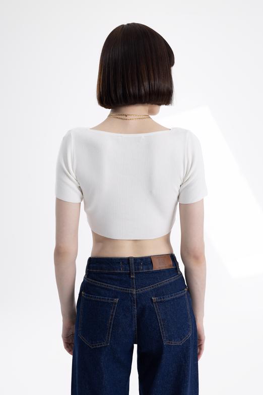 Bayan Krem Crop Örgü Hırka - BSL