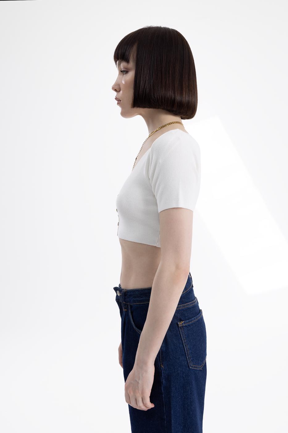 Bayan Krem Crop Örgü Hırka