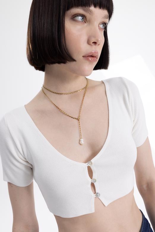 Bayan Krem Crop Örgü Hırka - BSL