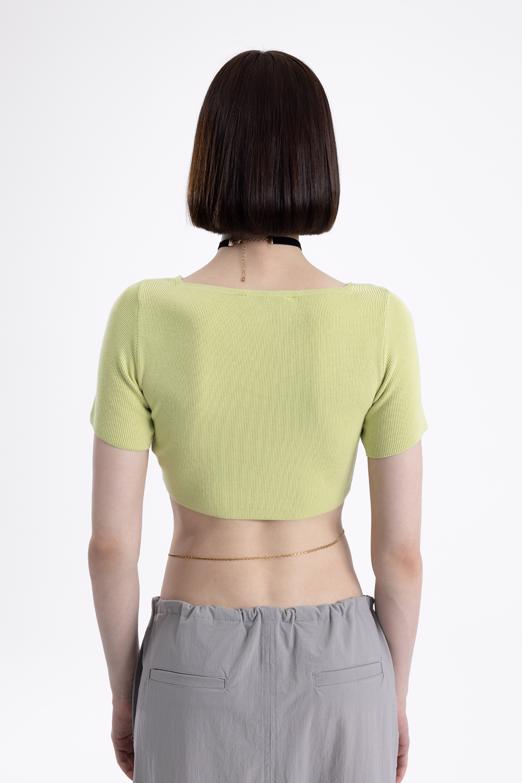 Bayan Yeşil Crop Örgü Hırka - BSL