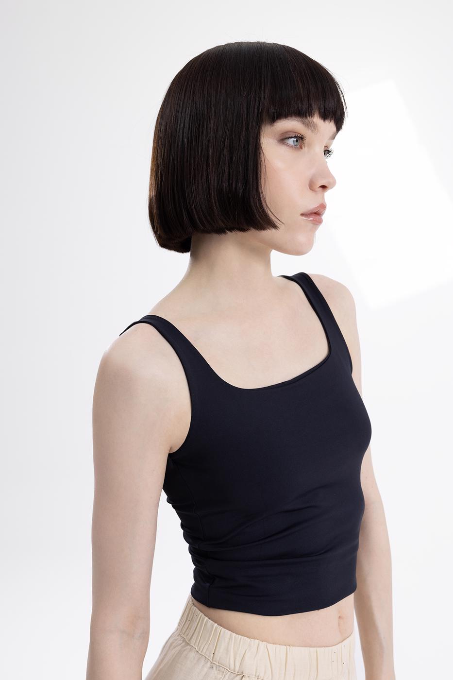 Bayan Siyah Kalın Askılı Atlet  Top