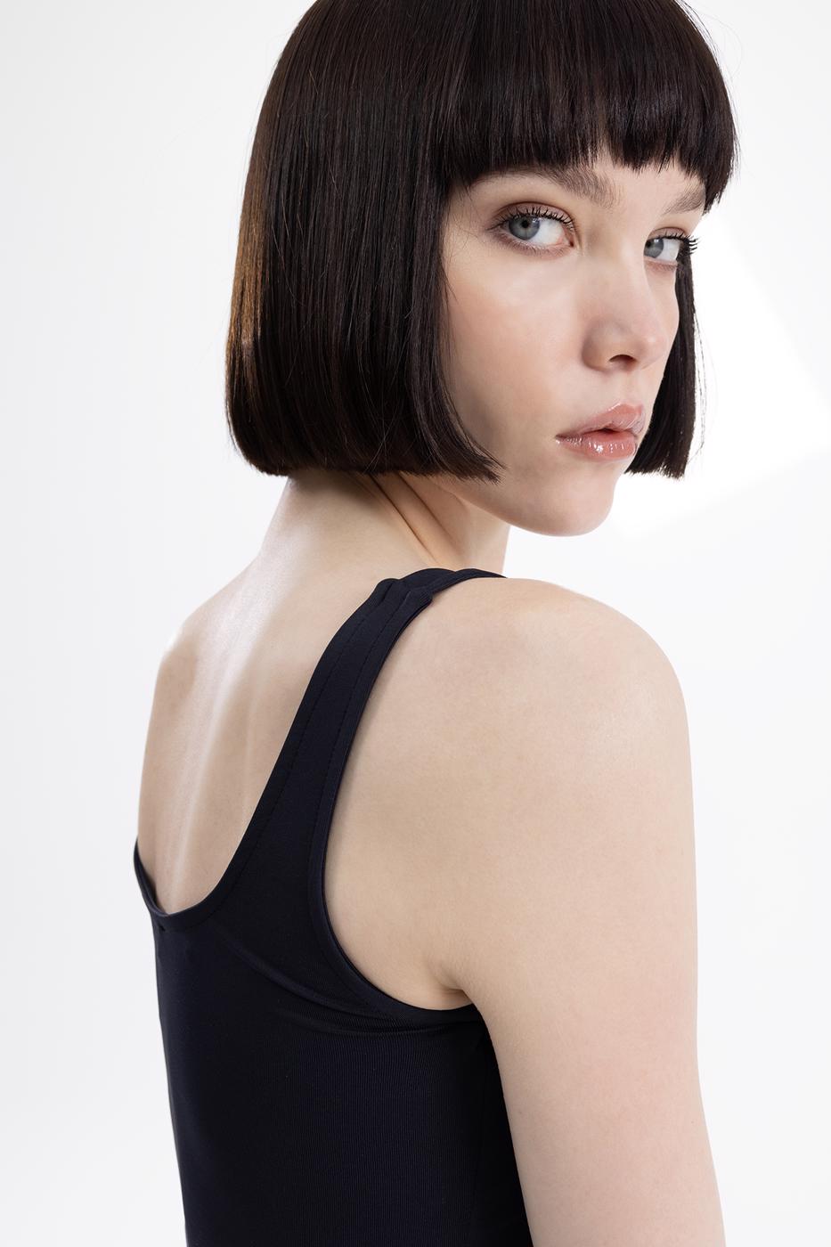 Bayan Siyah Kalın Askılı Atlet  Top