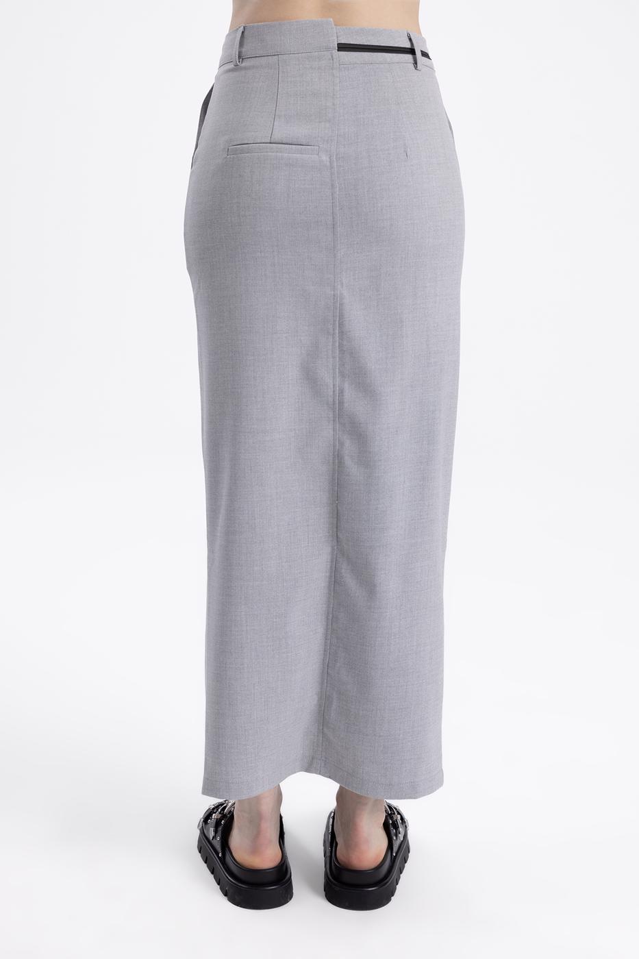 Bayan Gri Asimetrik  Kemer Detaylı Dar Maksi Etek
