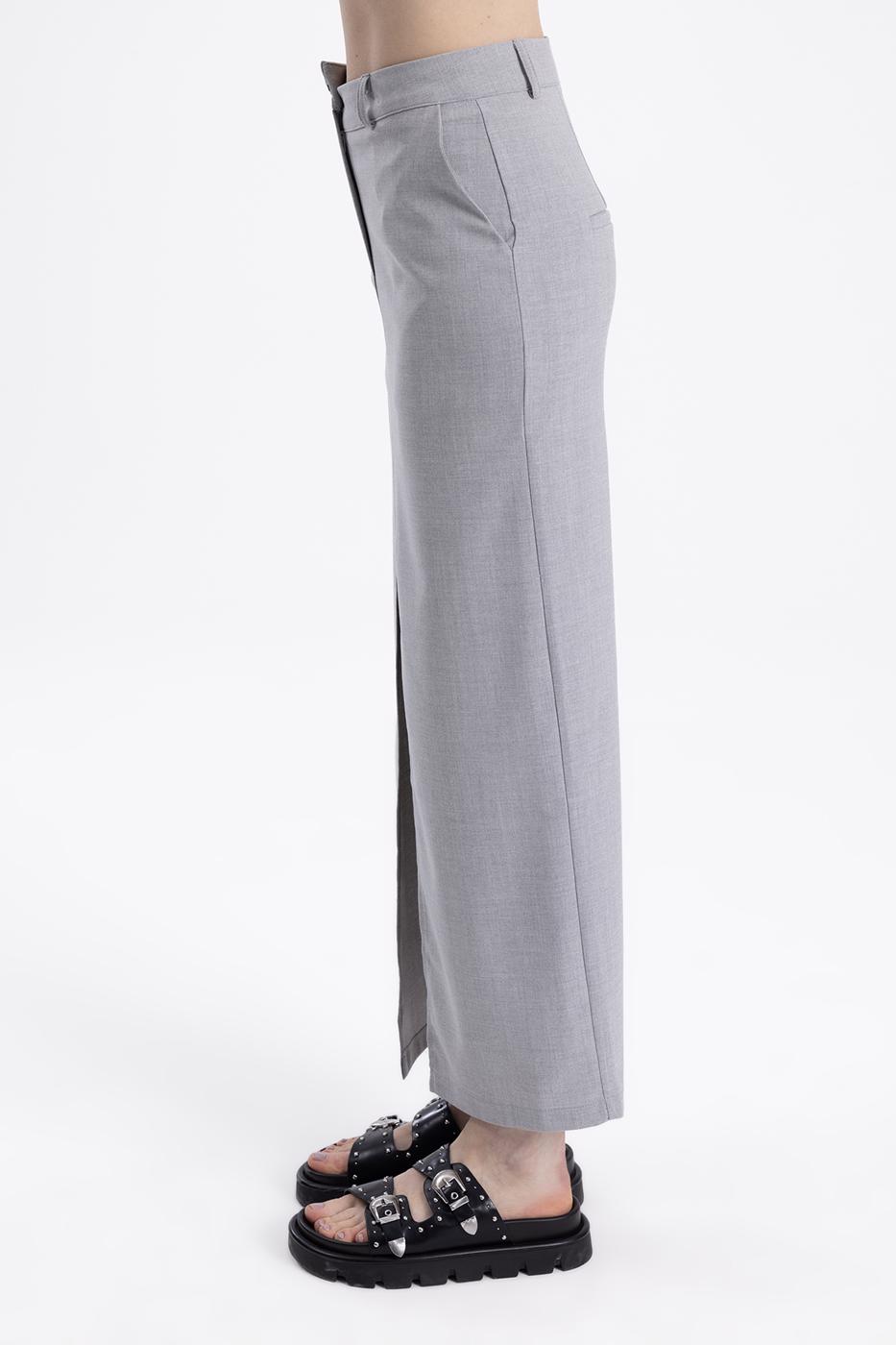 Bayan Gri Asimetrik  Kemer Detaylı Dar Maksi Etek